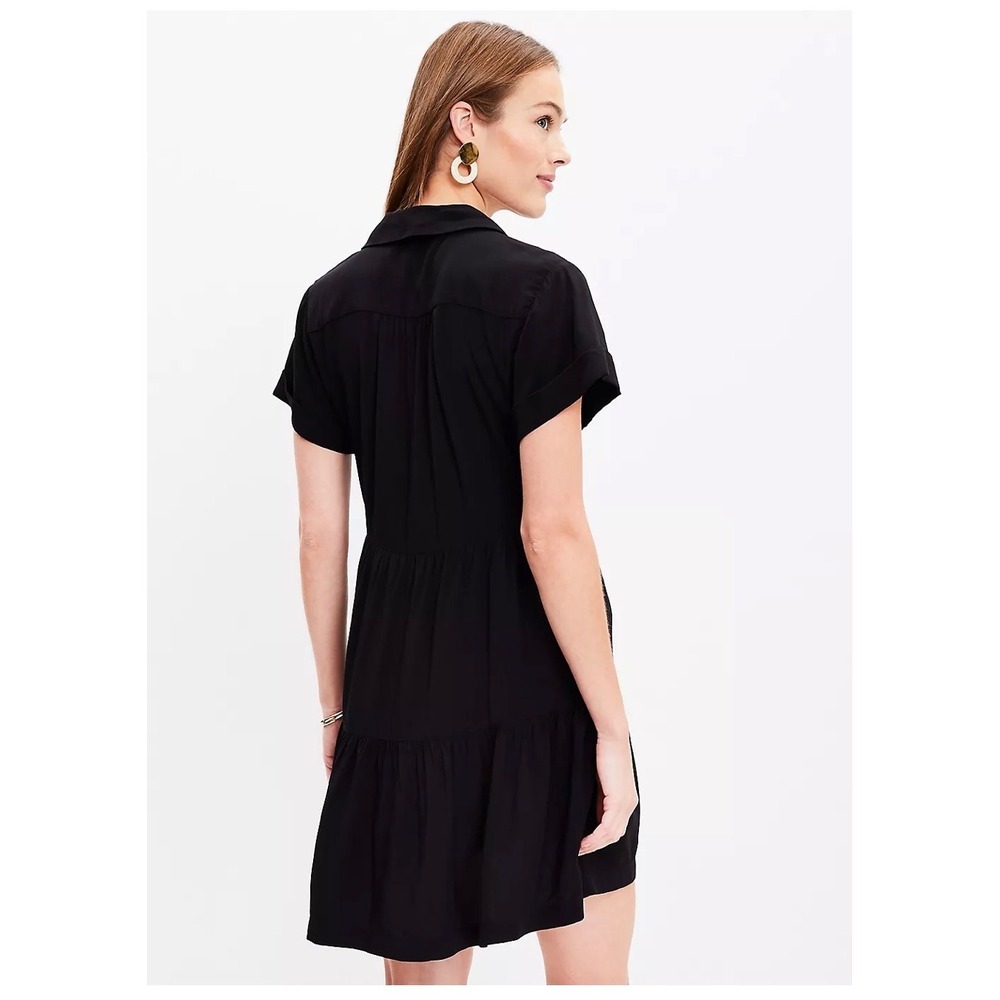 LOFT Tiered Pocket Black Short Sleeve Shirt Dress Size XXL - Picture 2 of 10
